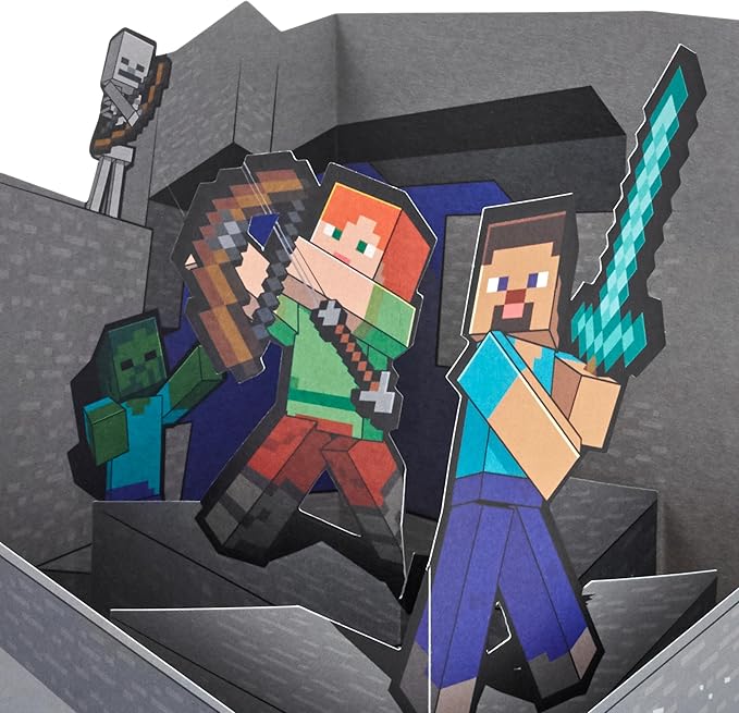 Hallmark Paper Wonder Minecraft Pop-Up Card (Build, Explore, Create) for Birthdays, Graduations, Kids, Gamers