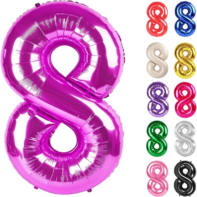Rosy Purple Number 8 Balloon 40 Inch, 8 Balloon Number, 8th Birthday Decorations, Rosy Purple Party Supplies for Boys Girls