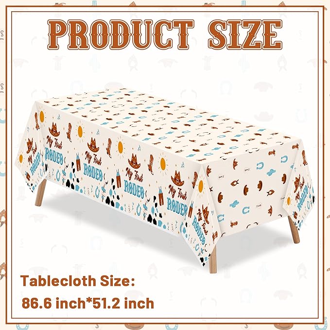 K1tpde 3PCS My First Redeo Birthday Party Tablecloths Western Theme Cowboy Table Covers for Kids Blue Cowboy 1st Plastic Table Cloth for Boy Redeo Themed Party Decoration Supplies