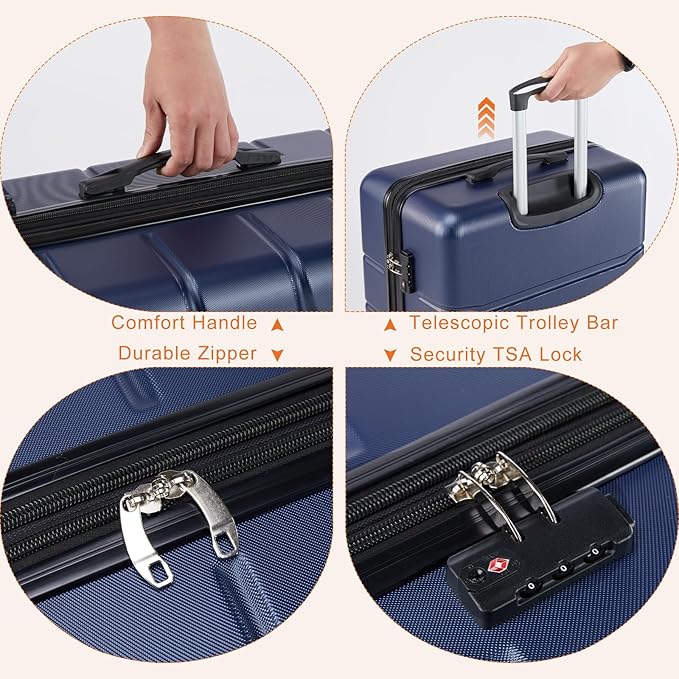 Sweetcrispy Carry on Suitcase, Luggage with Spinner Wheels, Hard Shell ABS, TSA Lock, 28 Inch Blue