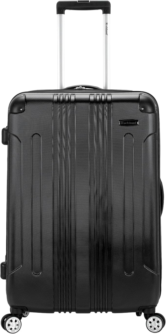 Rockland London Hardside Expandable Spinner Wheel Luggage, Checked Large 28", Black