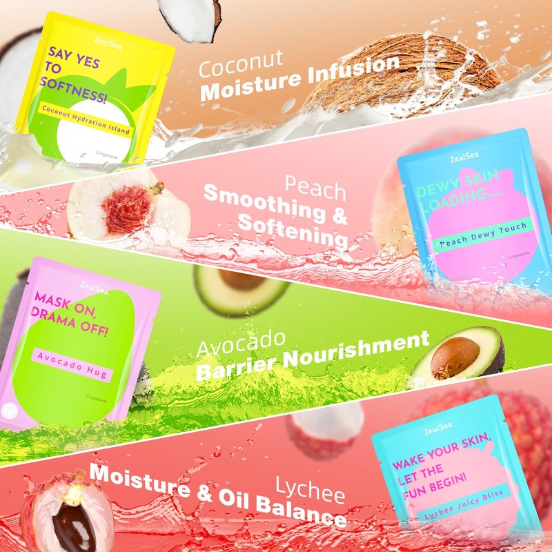 ZealSea Clean Beauty Face Masks Skincare, Minimalism 15 Ingredients Sheet Mask, Dopamine Color Design Facial Mask, Sleepover & Slumber Spa Party Supplies, Women Teen Girl Gifts Trendy Stuff, 21 Pack