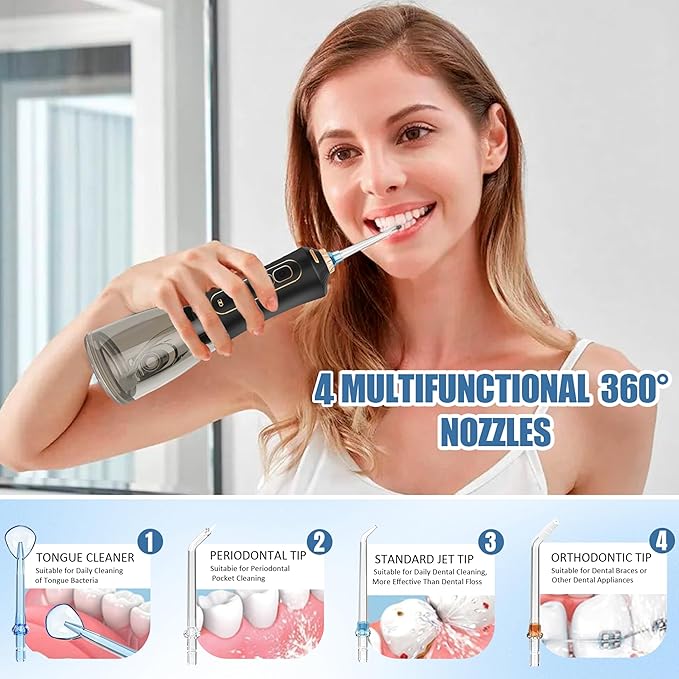 FlashNova Water Flosser for Teeth – Cordless Rechargeable Portable Air Flosser for Teeth, IPX7 Waterproof Oral & Dental Irrigator | Plaque & Tartar Remover | Electric Flosser for Adults, Kids, Braces
