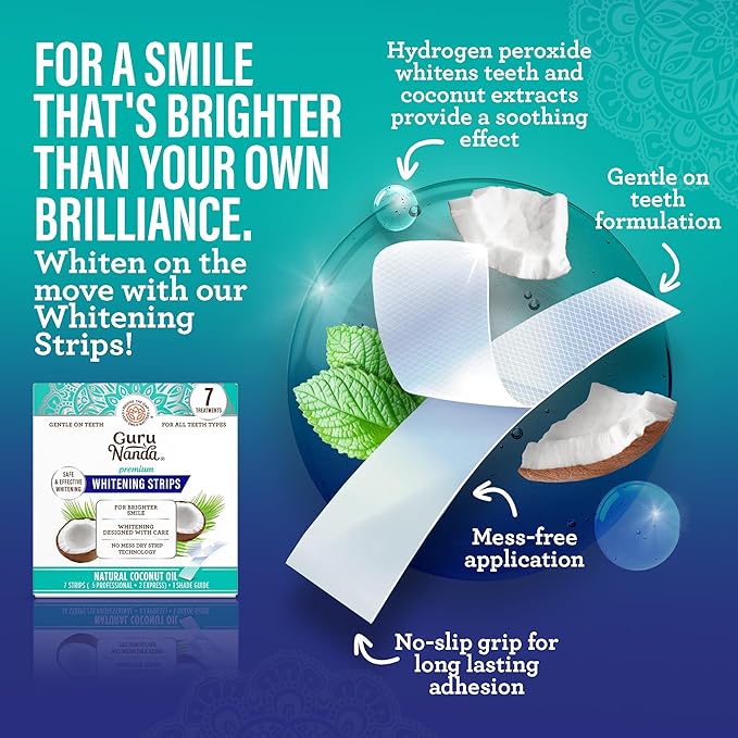 GuruNanda Total Smile Makeover Kit Regular with Cocomint Oil Pulling, Dual Barrel Whitening Mouthwash, Whitening Strips & Butter on Gums Toothbrushes