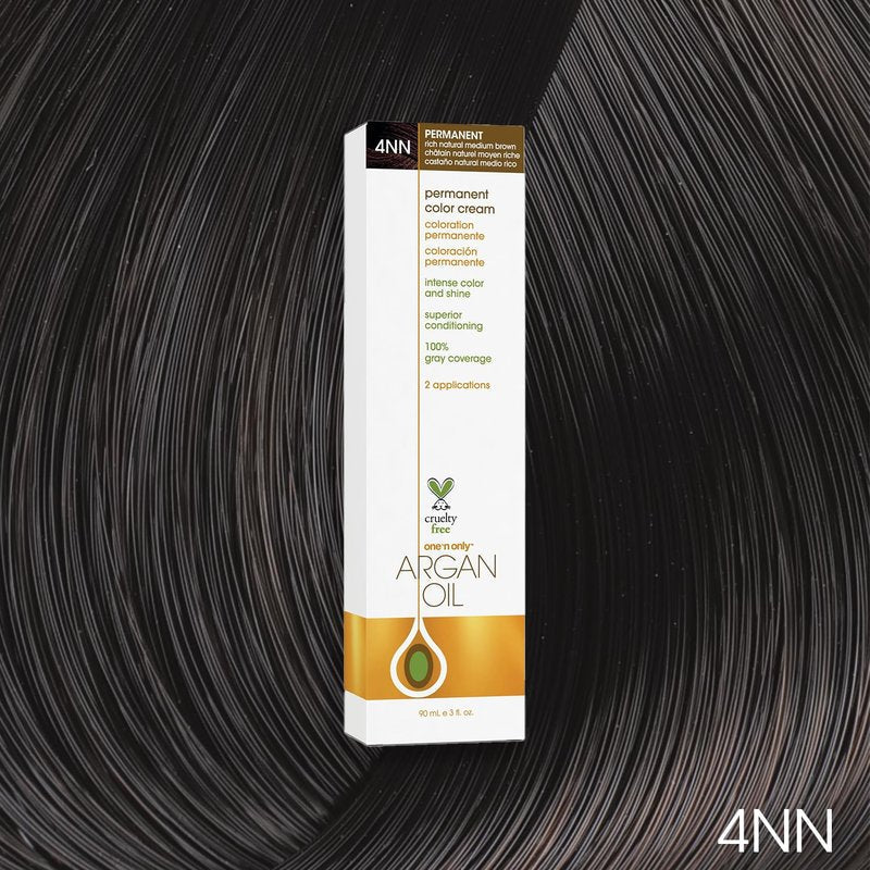 One 'N Only Permanent Hair Color - Permanent Hair Dye Made with Argan Oil - Delivers Rich, Accurate Tones with Gray Coverage - Improves Moisture & Elasticity - 4NN Rich Natural Medium Brown (3 oz)