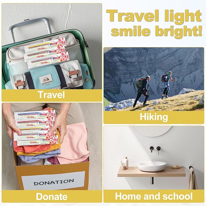Disposable Toothbrushes with Toothpaste and Comb for Homeless Individually Wrapped-Suitable for Hotel,Air Bnb,Shelter/Homeless/Nursing Home/Charity (100PCS)