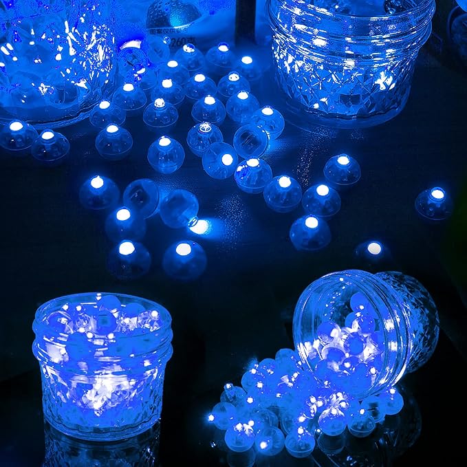 Aogist 50pcs Blue Balloon Lights,Long Standby Time Waterproof Mini Light,Battery Powered,Round LED Ball Lamp for Latex Balloon Paper Lantern Party Wedding Festival Christmas Halloween Decorative