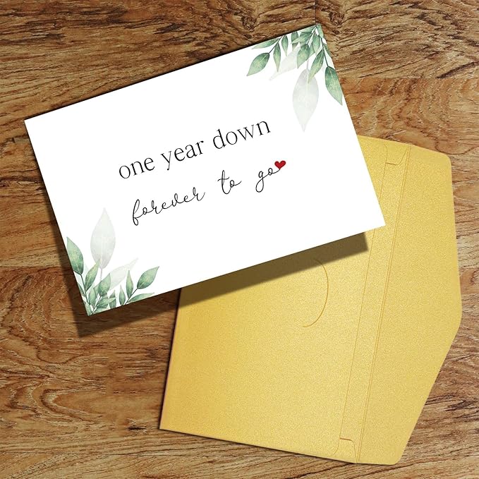 Qiliji Romantic 1st Anniversary Card, Happy 1st Anniversary Card for Him Her, First Year Wedding Anniversary Card, 1 Year Down Forever To Go