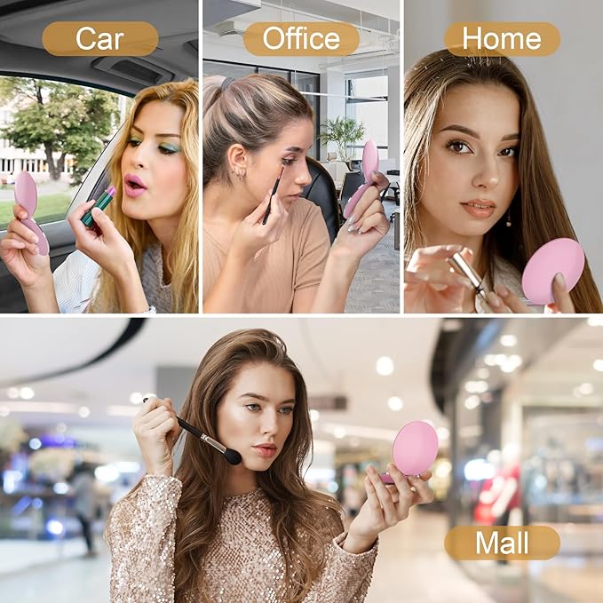 Compact Mirror with Light, 1X/3X Magnification LED Pocket Mirror with USB Data Cable,Mini Mirror for Purse, Pocket,Travel and Present (Pink)
