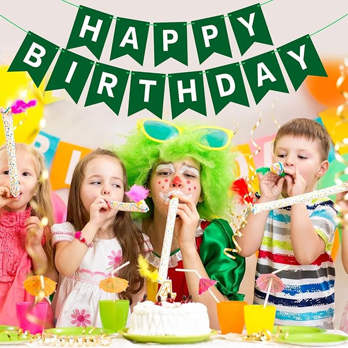 Hooqict Happy Birthday Banner Dark Green Birthday Party Decorations Green Party Banner Garland Sign for Kids Adults Men Golf Birthday Decorations Supplies