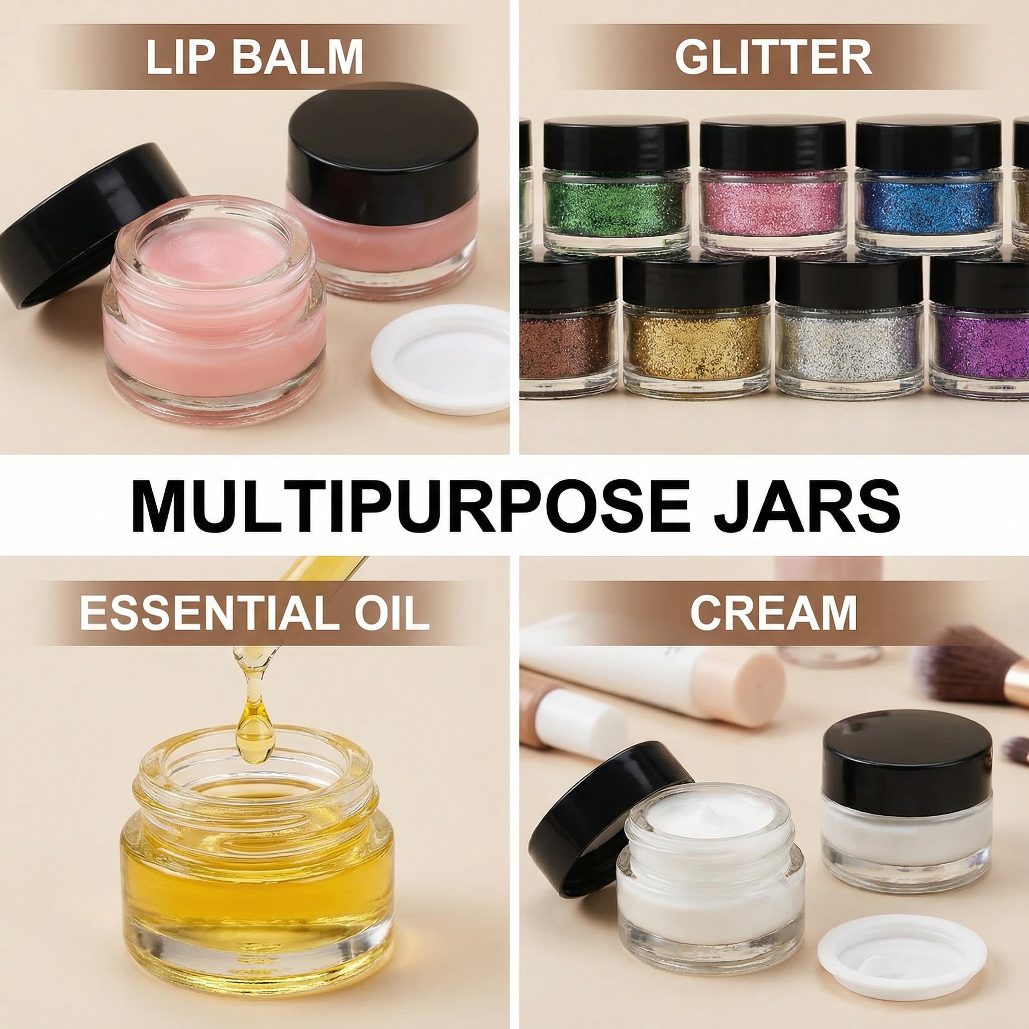 Coloch 90 Pack 5ml Glass Sample Containers with Black Lid, Mini Glass Cosmetics Jars with Inner Liner Bulk Refillable Tiny Glass Jars for Cosmetics, Lotion, Cream, Samples, Wax, Skincare, Travelling