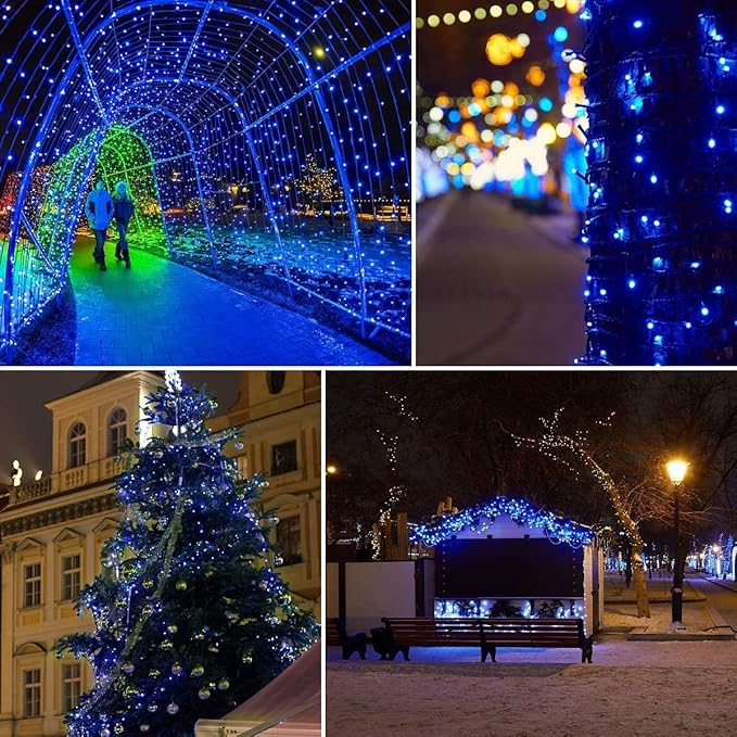 Chritsmas Decoration Outdoor String Lights - 25m/82ft 220 LEDs 8 Modes Memory Function End-to-End Extendable Plug in Waterproof Fairy Lights for Thanksgiving Halloween Wedding Patio Decor - Blue