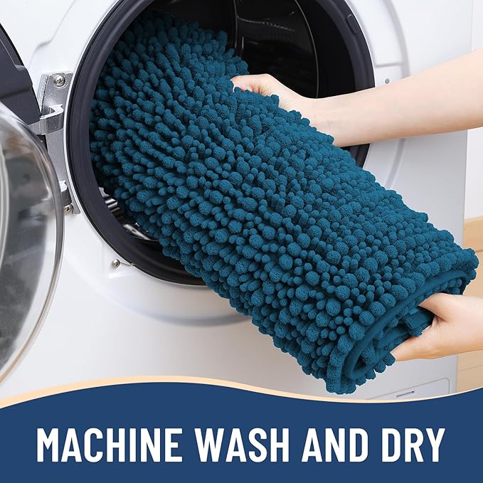 Arotive Luxury Chenille Bathroom Rug Mat, Extra Soft Thick Absorbent Shaggy Bath Rugs, Non-Slip Machine Wash Dry, Plush Bath Mats for Bathroom, Shower and Tub, 34x21, Peacock Blue