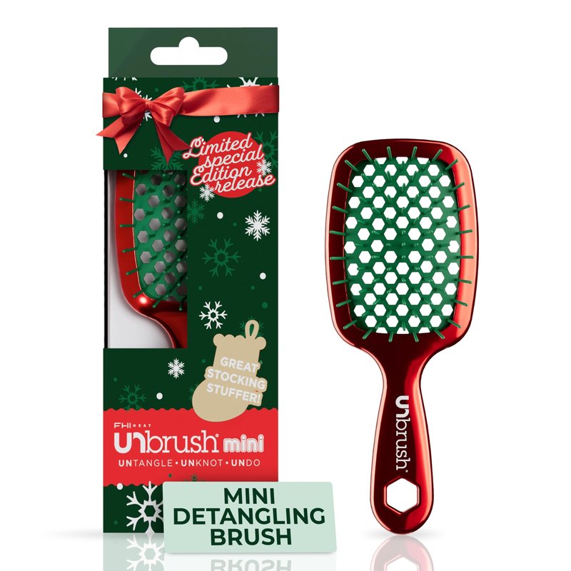 UNbrush Mini Holiday Hair Brush for Pain-Free Brushing On All Wet/Dry Hair Types — Mini UNbrush Detangling Brush with Durable Anti-Static Bristles, Lightweight & Vented — Christmas Hair Care Gifts