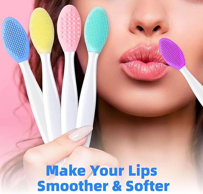 10pcs Lip Scrub Brush,Lip Scrubber Exfoliator with Silicone Facial Cleansing Brush,Double-Sided Silicone Lip Exfoliating Tool,Nose Clean Blackhead Removal for Smooth,Soft,Bright,and Healthy Lips