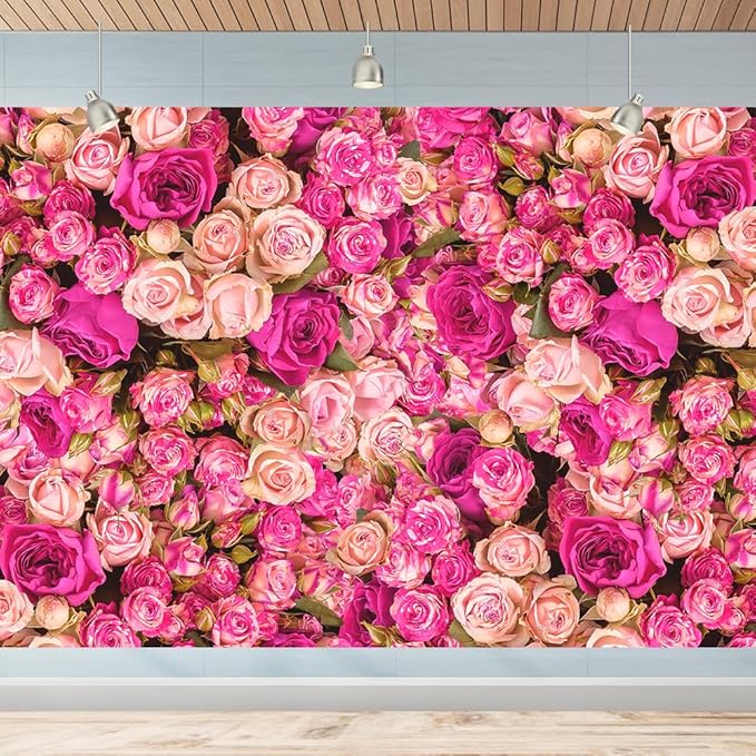 7x5FT Pink Red Rose Floral Wall Backdrop Flowers Photography Background Mothers Day Valentine's Day Backdrop Girls Birthday Party Baby Shower Wedding Decoration Banner