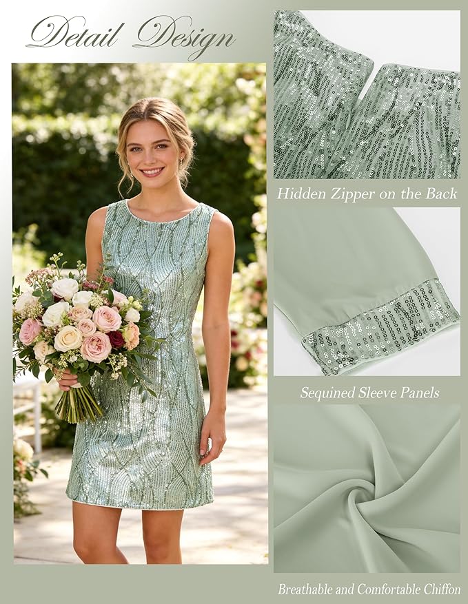 GRACE KARIN Women's Sequin Dress - Wedding Guest & Mother of The Bride Formal Dress - Two Piece Knee Length