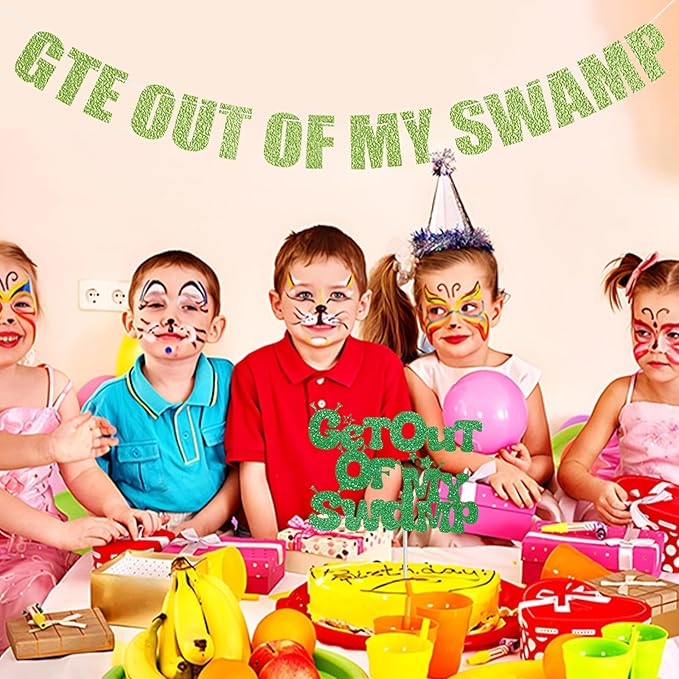 Pre-Strung Party Decorations Set Get out of my Swamp Bunting Banner Green Glitter Birthday Funny Housewarming Party Decor