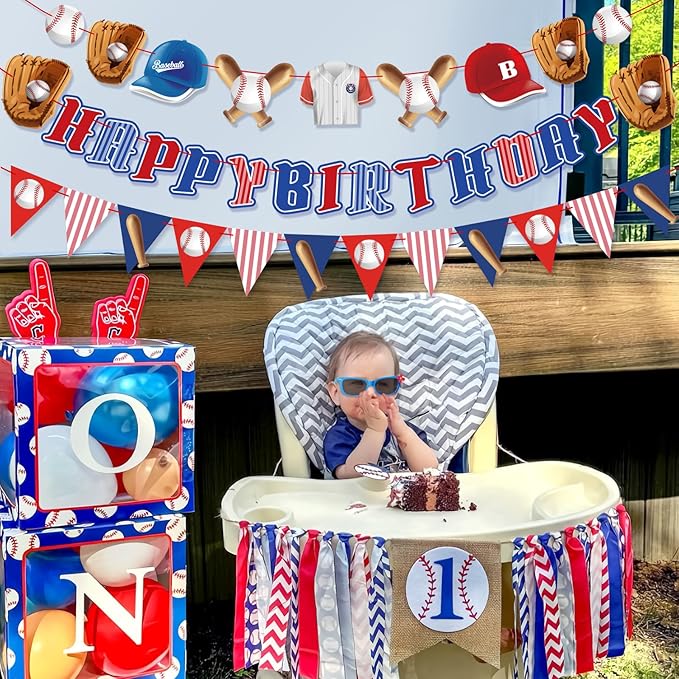Pre-Strung Baseball Party Decorations with Concessions and Game Day Banners, Happy Birthday Baseball Party Supplies