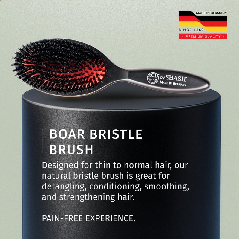 SHASH 100% First Cut Boar Bristle Hair Brush, Suitable For FINE TO THIN HAIR TYPES ONLY - Naturally Conditions Hair, Improves Texture, Exfoliates, Stimulates, Made in Germany (Medium)