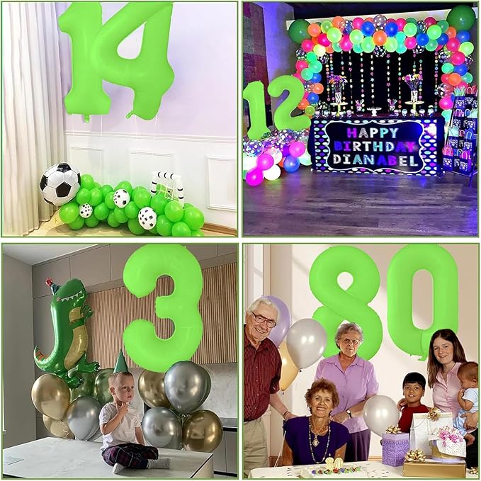 Fluorescent Green Number Balloon 40 inch Giant Foil Helium Balloons Green Number 8 Balloon for 8th Birthday Party Decorations