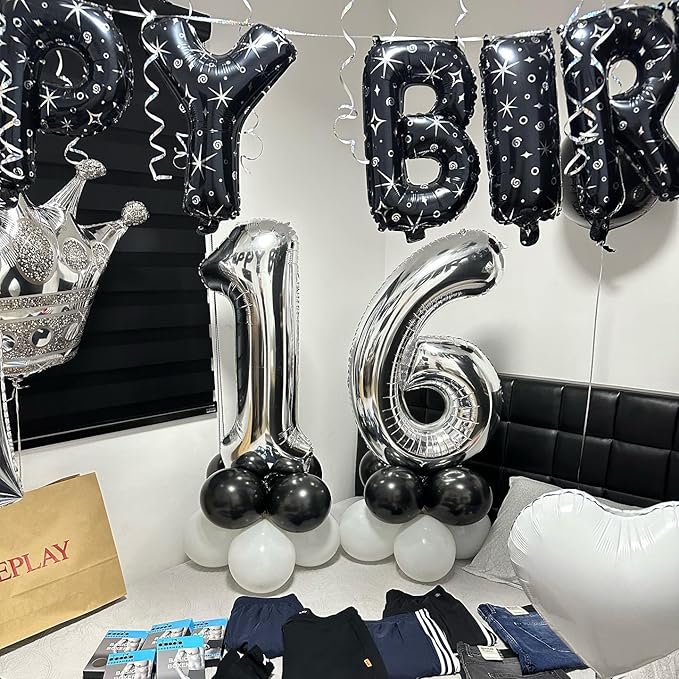 16 Balloon Number, Silver Number 16th Birthday Balloons 40 Inch, Sweet 16 Years Old Silver Birthday Decorations for Boys Girls, 16th Anniversary Decorations