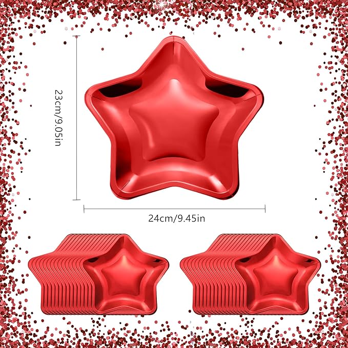 Patelai 30 Pieces Thick Star Shaped Paper Plates Disposable Party Plate Pentagram Dinnerware Decorations for Graduation Independence Day Wedding Birthday Baby Shower, 9.45 Inch(Red)