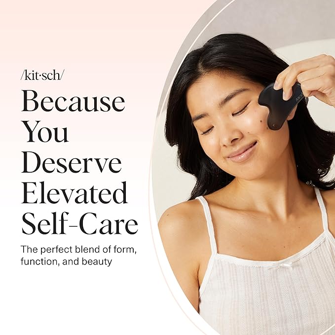 Kitsch Stainless Steel Gua Sha Facial Tools - Lymphatic Drainage Massager for Face & Chin, Jawline Shaper, Double Chin Reducer, Guasha Tool for Face Massager, Skin Care Tools - Matte Black