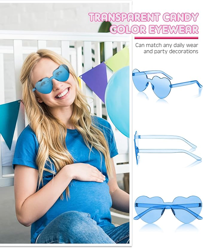 Frienda 8 Pairs Heart Shaped Sunglasses for Women Rimless Heart Glasses Candy Color Sunglasses for Party Favor