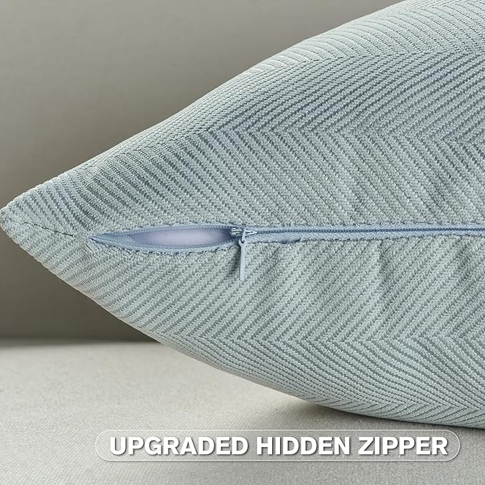 FUTEI Light Blue Chenille Throw Pillow Covers 20x20 Inch Set of 2,Soft Wide Chevron Textured Cushion Case,Farmhouse Home Decor for Couch Bed Living Room