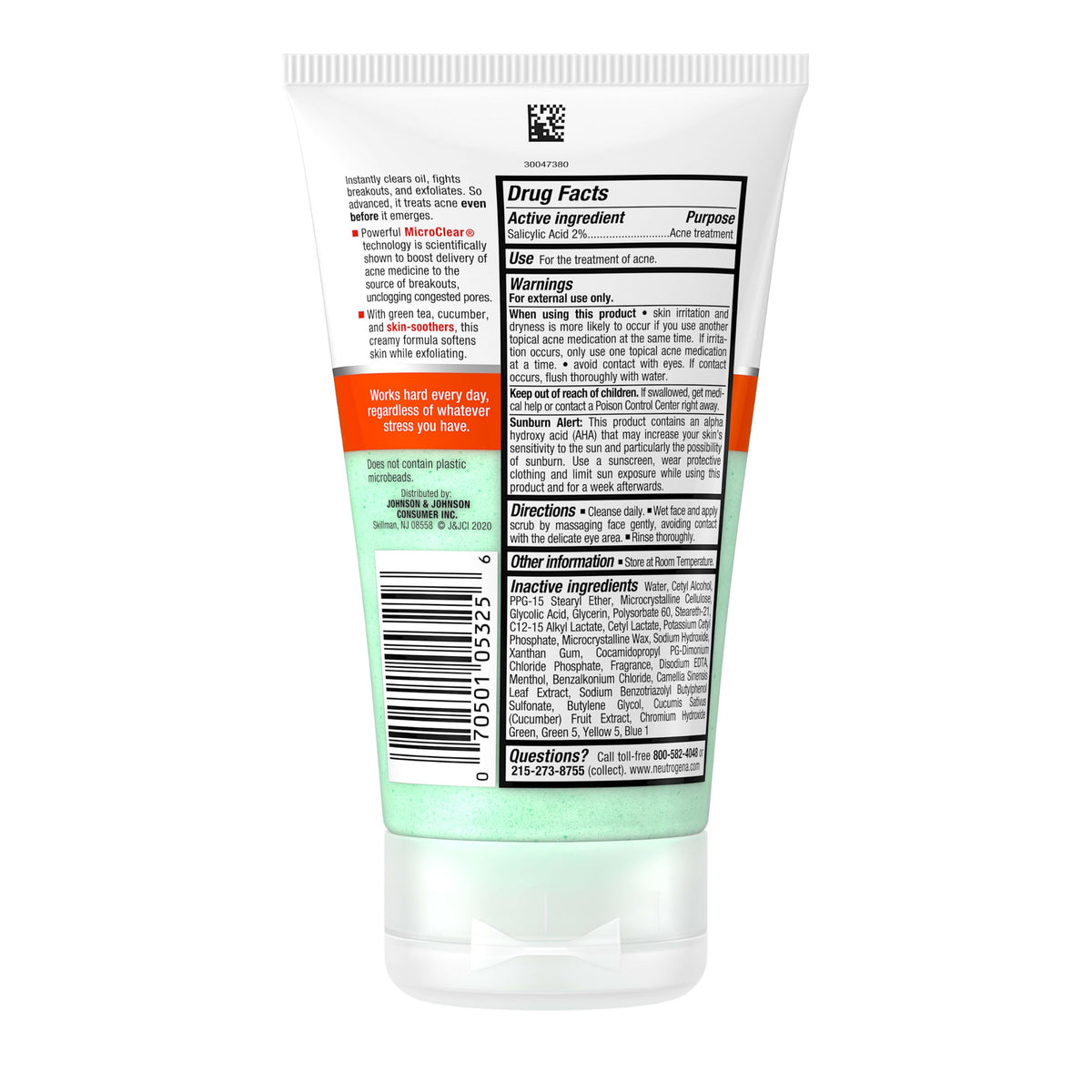 Neutrogena Oil-Free Acne Stress Control Power-Clear Scrub, 2% Salicylic Acid for Acne-Prone Skin, Exfoliating Daily Facial Scrub, 4.2 fl. oz
