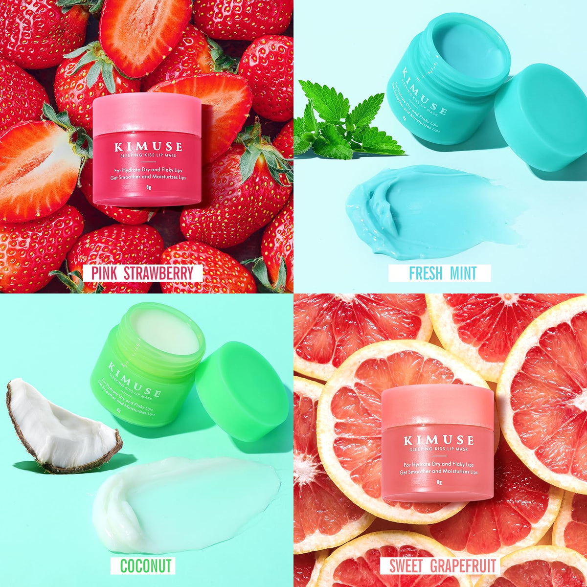 KIMUSE Lip Mask Set, 4PCS Lip Sleeping Mask Overnight Treatment Lip Care Products, Moisturize & Nourish, Flaky, Cracked Dry Lips, Intense Hydration with Shea Butter (SET)
