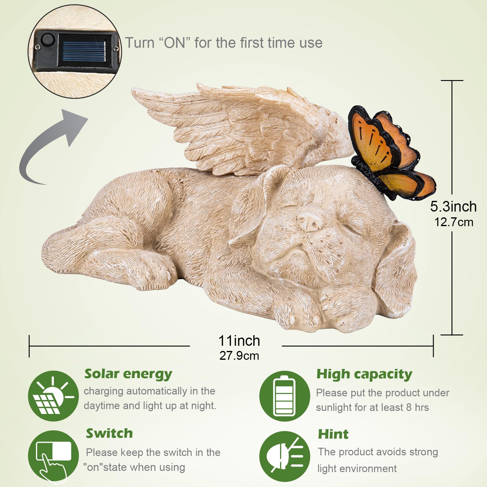 Sleeping Dog Angel Statue with Solar Light, Dog Memorial Garden Statue