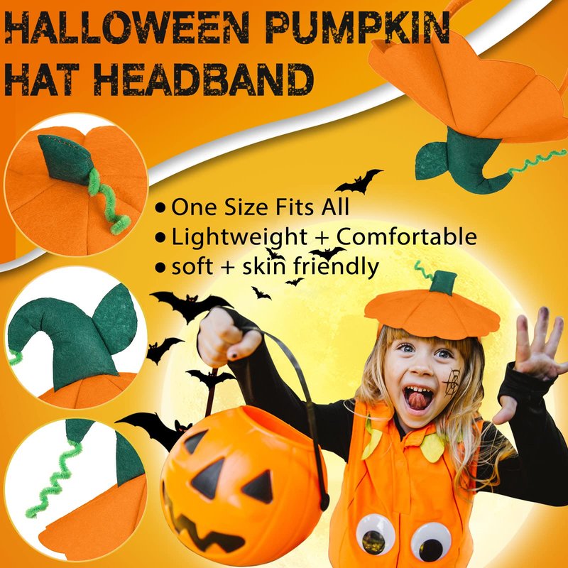Wavyknot 18 Pcs Halloween Pumpkin Headband Halloween Pumpkin Headwear Headband Top Hat Headpiece Hair Hoop for Costume Accessories