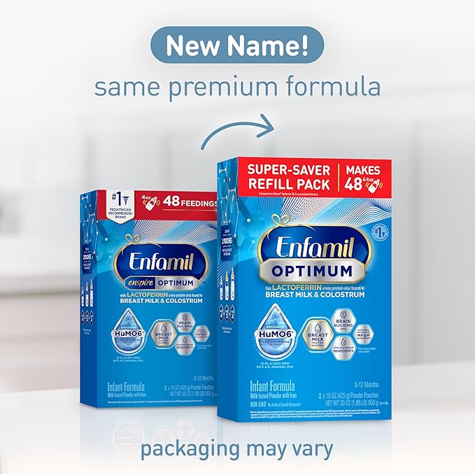 Enfamil Optimum (Enspire), Our Closest Formula to Breast Milk, Immune-Supporting Lactoferrin and Brain-Supporting DHA Baby Formula, Powder 30 Oz Refill, Pack of 8