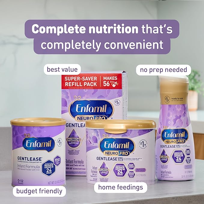 Enfamil NeuroPro Gentlease Ready-to-Feed with Smaller Proteins for Easy Digestion, Brain Supporting DHA, Prebiotic, HuMO6* Blend, Baby Formula for easing Fussiness, Crying, Gas, Spit-up in 24hrs, 32 Fl Oz, Pack of 6