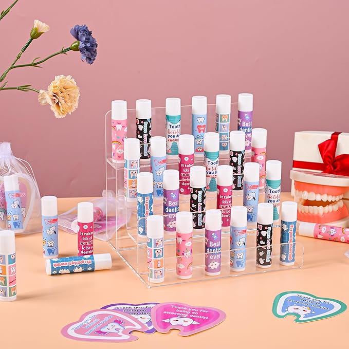 24 Pcs Dentist Gifts Include Lip Balm Thank You Tag Organza Bag Dental Gift for Dental Hygienist Dental Assistant Nurse Suitable Birthday Christmas Thanksgiving Gifts