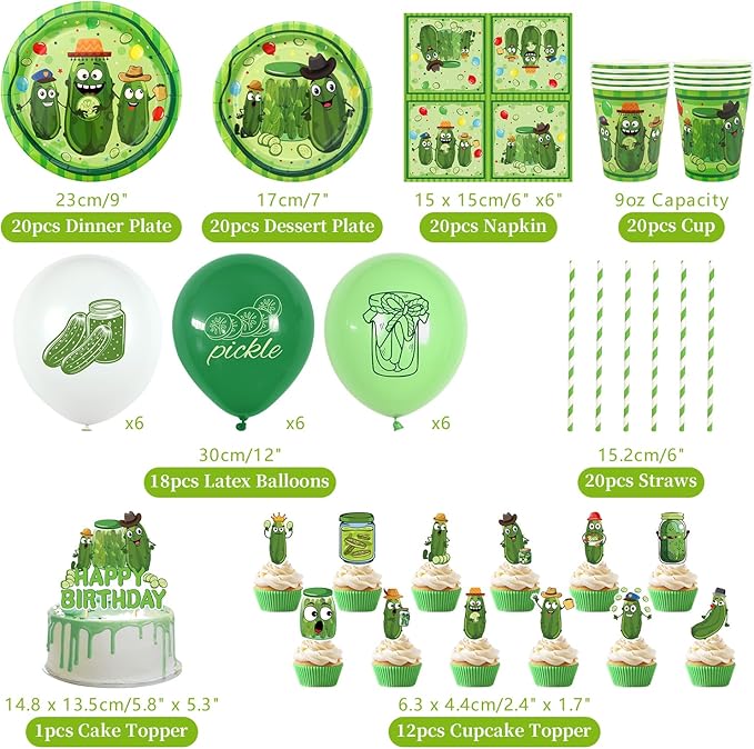 Pickle Birthday Decorations - Pickle Party Tableware, Plates Cups Napkins Pickle Party Tablecloth Happy Birthday Backdrop Balloons Cake Toppers for Pickle Birthday Supplie