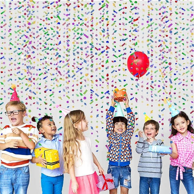 Cheerland Colorful Confetti Garlands Holographic Party Decorations Glitter Rainbow Star Backdrop for Birthday New Year's Eve Baby Shower Bridal Shower Graduation Fiesta Celebration Supplies 10pcs