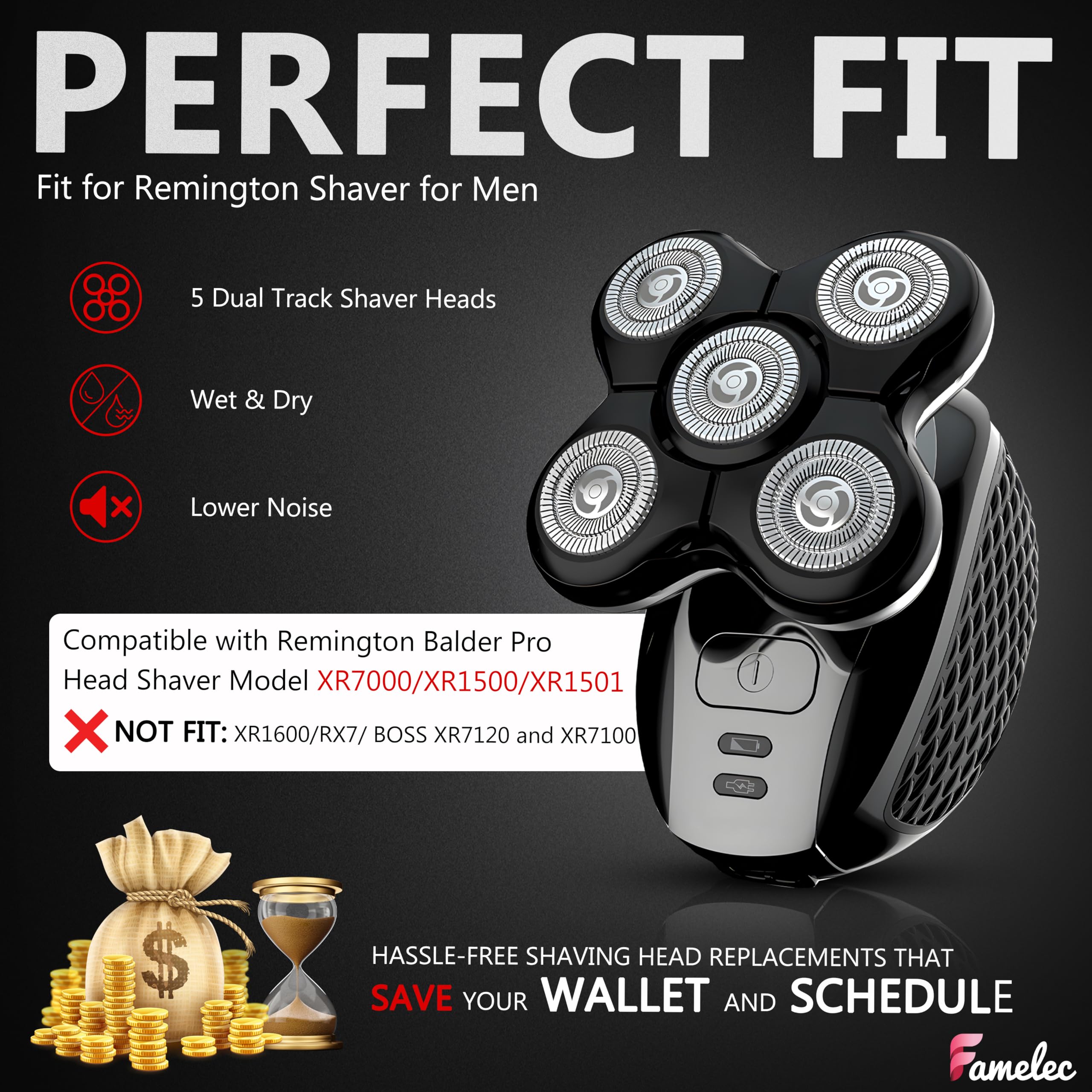 FAMELEC for Remington Balder Pro Head Shaver XR7000, Fit for Remington Balder Pro Replacement Head XR1500 XR1501, Replacement Head Shavers for Bald Men Compatible with Shaver for Men