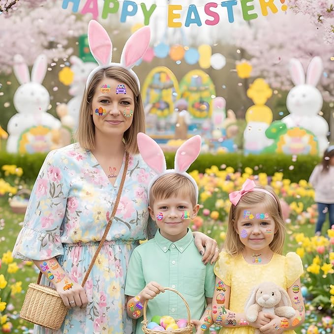 160PCS Easter Day Temporary Tattoos Stickers | Spring Easter Day Party Favors Basket Stuffers Party Supplies Holiday Decorations Eggs Bunny Flower Craft Gift Idea For Kids Boy Girl Teen Adult-8Sheets