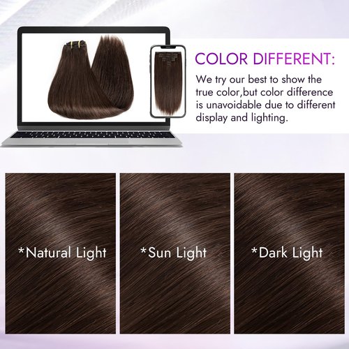 Starmo Clip in Extensions Real Human Hair Dark Brown Remy Lace Weft 18 Inch 7PCS 120g for Women