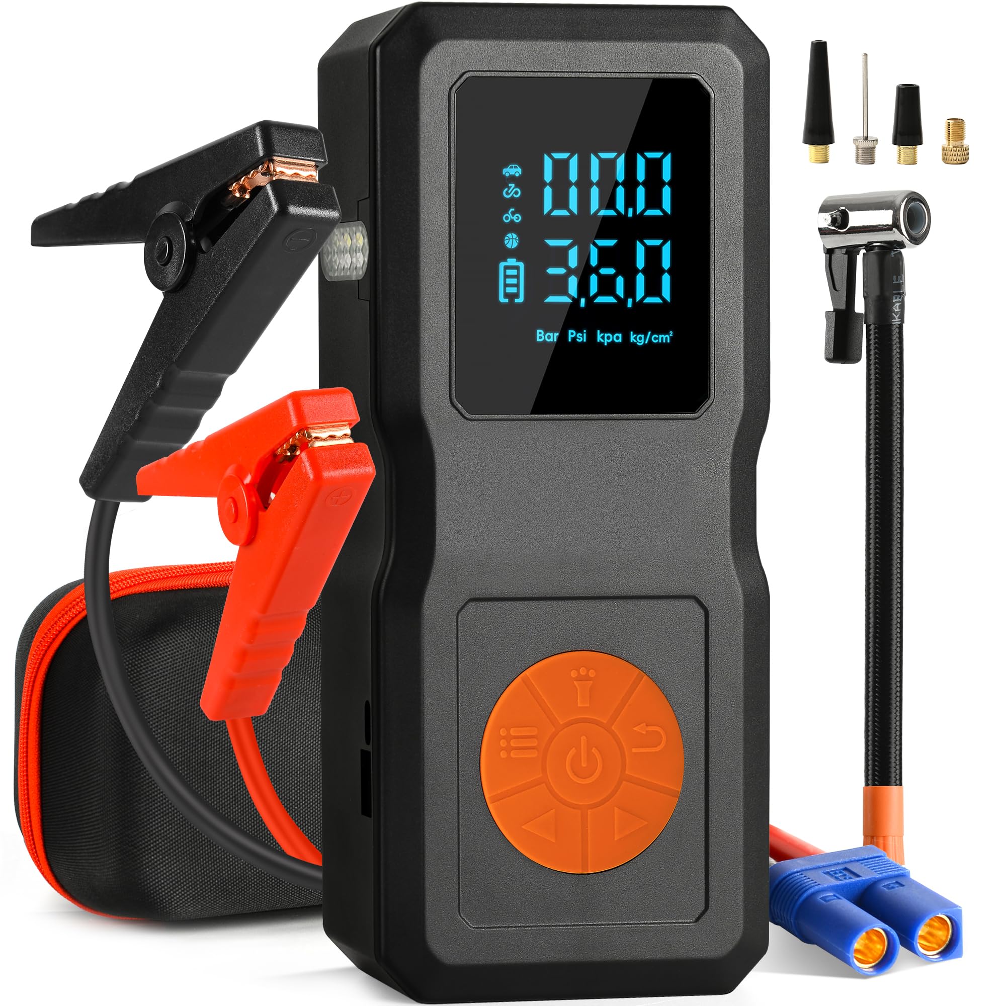 Car Battery Jump Starter with Air Compressor, Portable Jump Pack for 1.5L-8L Gas & Diesel Vehicles (All 12V Batteries Car), Fast