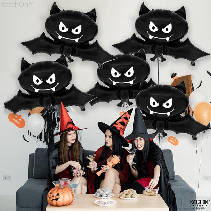 KatchOn, Black Bat Balloons - 35 Inch, Pack of 8 | Ghost Balloons | Bat Balloon for Halloween Decorations Indoor | Halloween Foil Balloon for Spooky Decorations