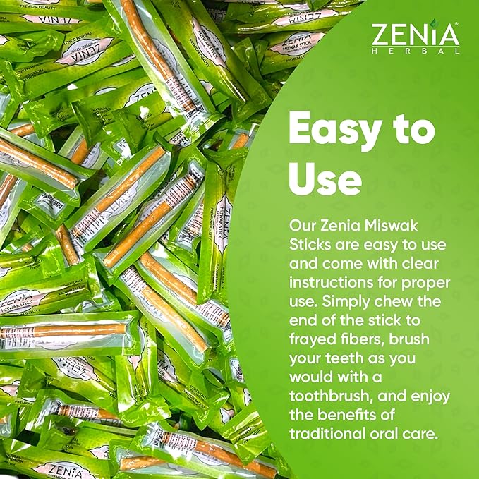 Zenia Sewak Natural Miswak Toothbrush - Vacuum Sealed Natural Flavor Traditional Peelu Toothbrush Stick - for Healthy Gums, Teeth, and Fresher Breath (Pack of 12)