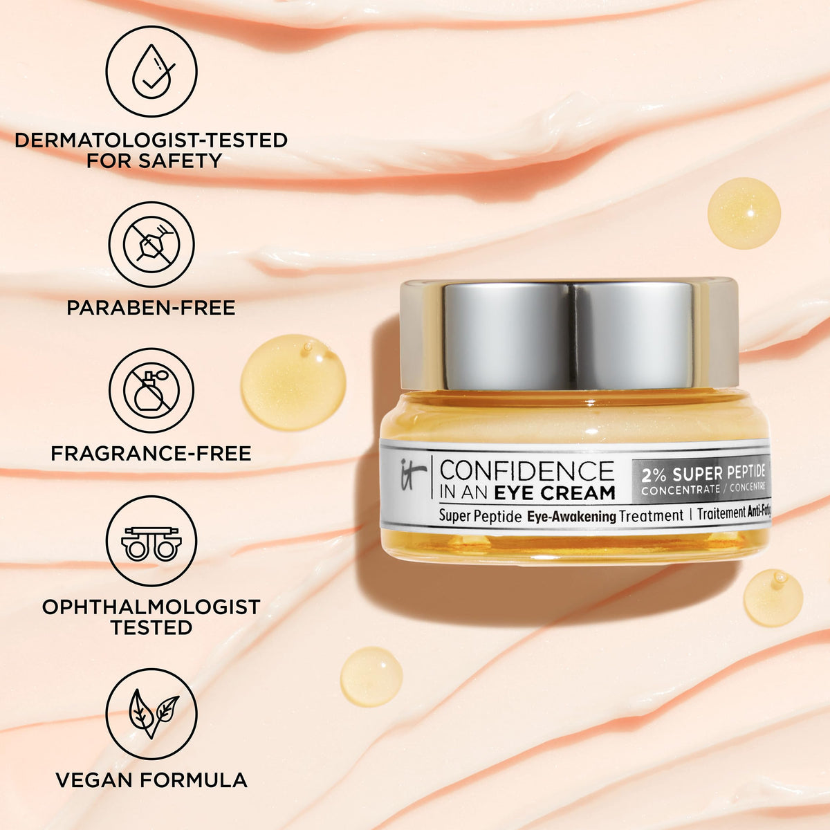 IT Cosmetics Confidence in an Eye Cream - Anti Aging Peptide Eye Cream for Dark Circles & Wrinkles, Lightweight 48HR Hydration, 2% Super Peptide Concentrate, Smooth & Brighten Undereye - 1 fl oz