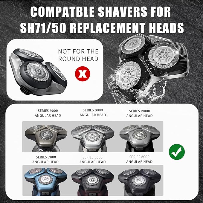 SH71/50 Shaving Heads Compatible with Phili*s Shavers Series S5000 (S5XXX),S7000 (S7XXX) for SH60/70 and SH70/70 (Black)