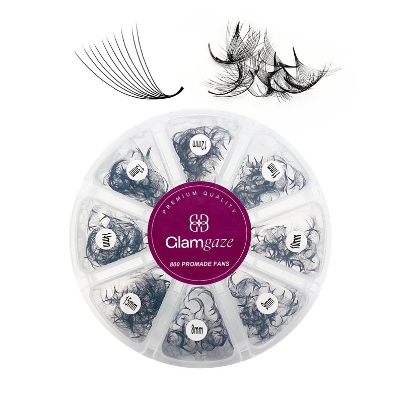 GLAMGAZE 800 Promade Fans 8-15mm Mixed Lengths - 5D to 16D, C CC D Curl, 0.05-0.07mm Thickness - Premade Lash Fans Volume Lash Extensions Loose Premade Fans Eyelash Extensions (16D-0.05-CC 8-15mm)