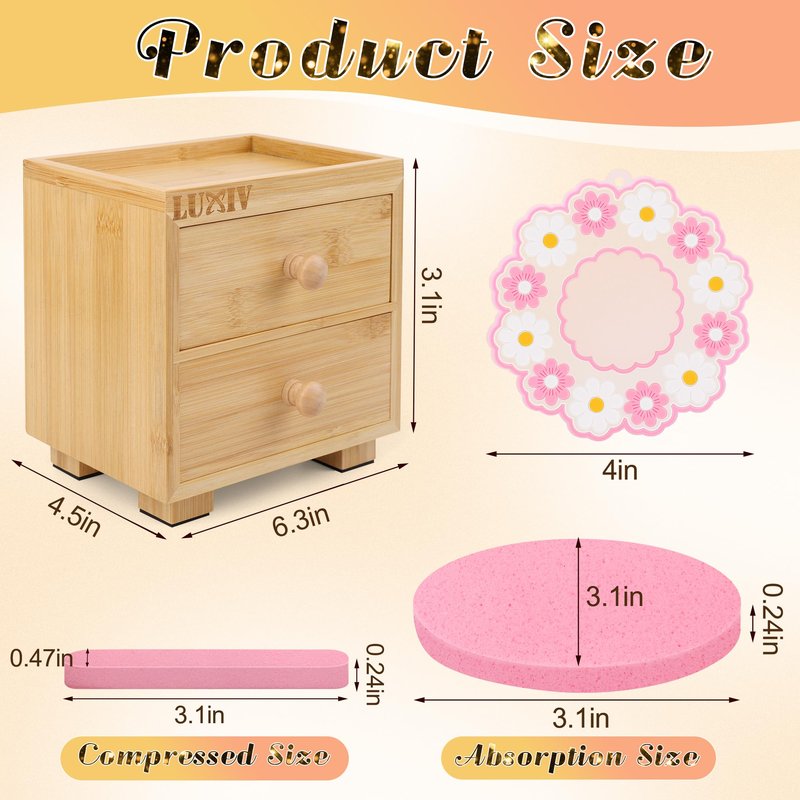 Luxiv 120 Pcs Facial Sponge Compressed with Bamboo Storage Box, Face Cleansing Sponge for Estheticians Round Compress Makeup Facial Sponge with 2 Layer Wood Drawer Storage Box, Mat
