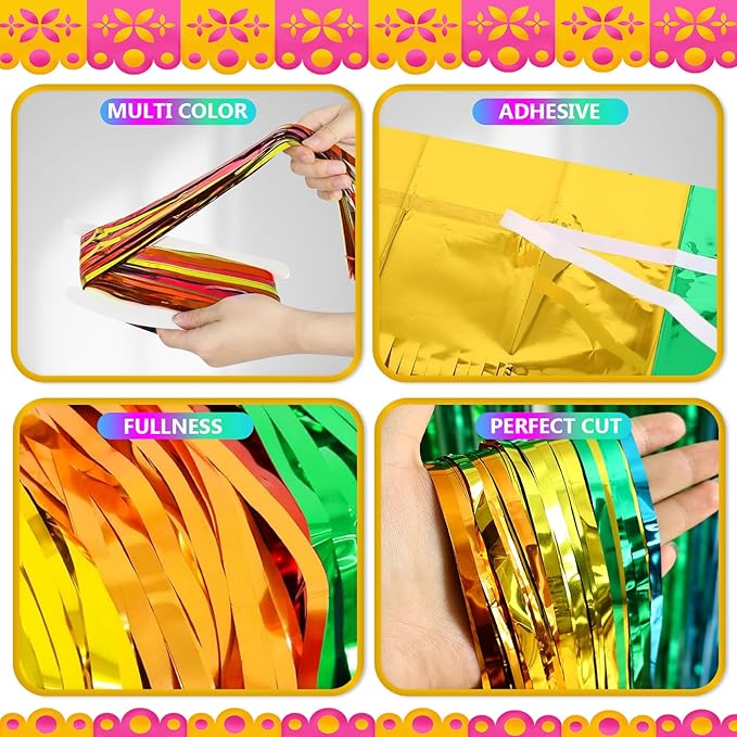 2Pack Rainbow Backdrop Curtains for Wedding Birthday, 3.3x8.2ft Fiesta Party Decorations Foil Fringe Curtains Backdrops, Rainbow Party Supplies for Halloween Metallic Tinsel Backdrop Party Streamers